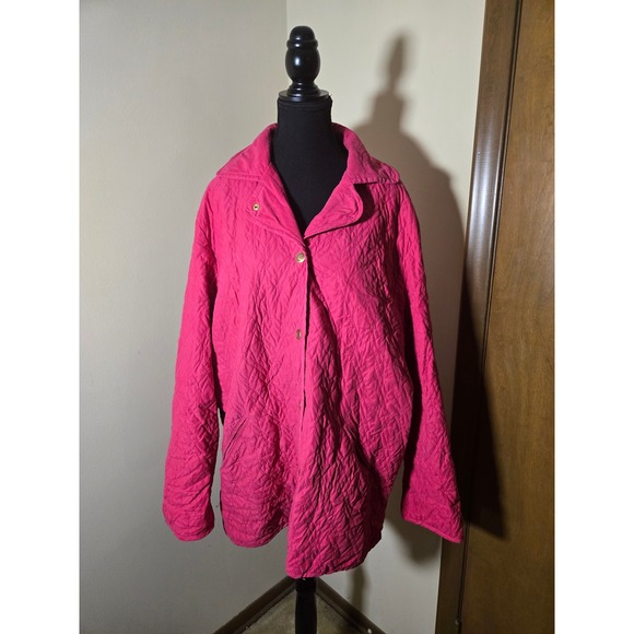Gallery Jackets & Blazers - Gallery Quilted Jacket Womens XL Pink Excellent Gold Button Diamond Stitch Coat